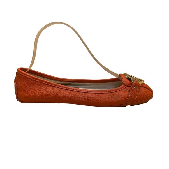 Michael Kors Women’s Orange Leather Rubber Sole Metallic Logo Flats Size 6M - Picture 2 of 8